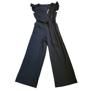 NWT T Tahari Women’s Short-Sleeve Ruffle Front Tie Waist Jumpsuit Romper SIZE 8